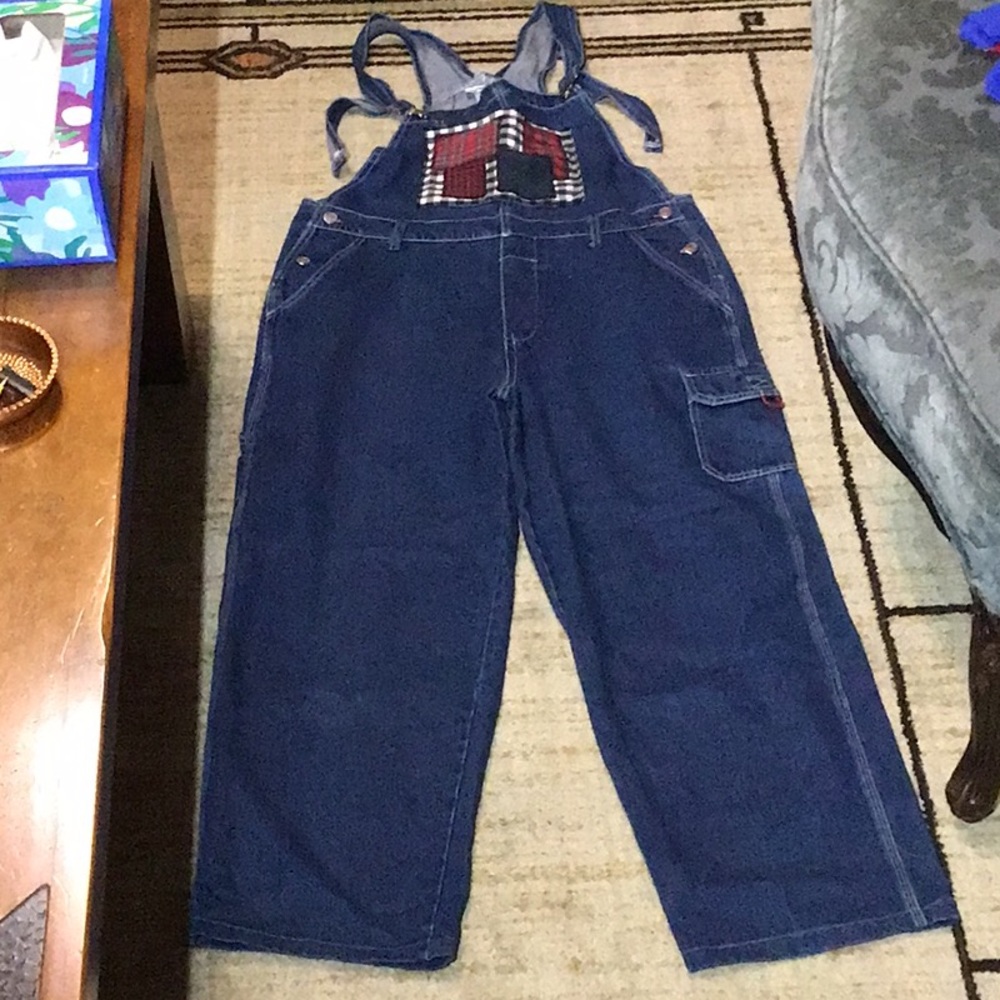 Country Pickins Blue Denim Overalls with Plaid Pocket